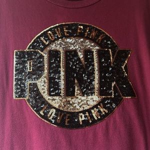 M (L too) PINK LOVE PINK VICTORIAS SECRET SEQUIN SEQUINED T SHIRT EUC